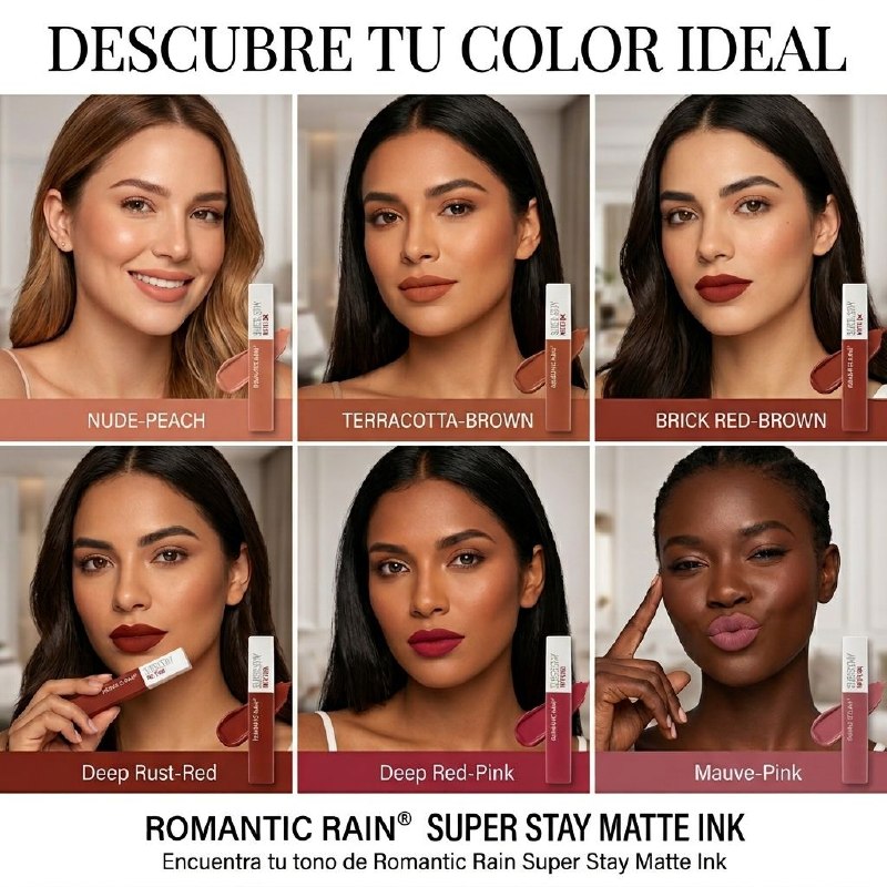 LIPSTICK LIQUIDO HUMECTANTE DE LARGA DURACION 6 TONOS SUPERSTAY MATTE INK ROMANTIC RAIN (DUPE DE MAYBELLINE)