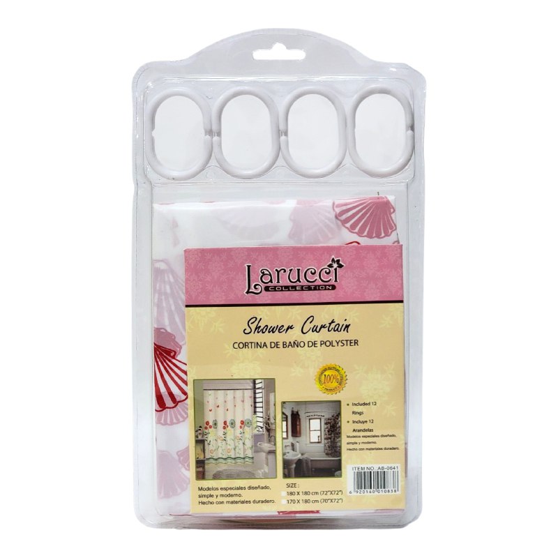 CORTINA DE DUCHA DE POLYSTER, SIMPLE Y MODERNO CON 12 ARANDELAS Y MATERIALES DURADEROS 180X180CM LARUCCI SHOWER CURTAIN 16 ESTILOS