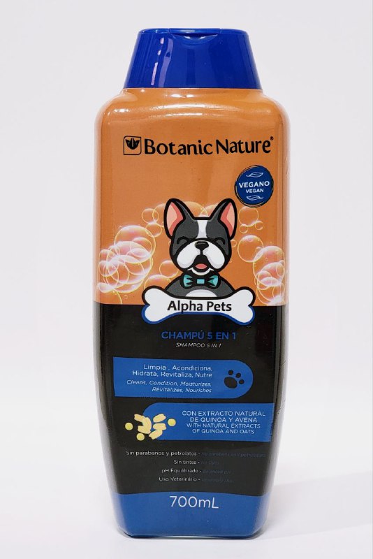 SHAMPOO PARA PERROS 5 EN 1 CON EXTRACTO DE QUINOA Y AVENA BOTANIC NATURE ALPHA PETS 700ML
