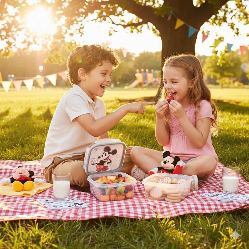 RECIPIENTE PANA PARA ALIMENTOS PARA NIÑOS CON DISEÑO DE MICKEY Y MINNIE MOUSE TAMAÑO PEQUEÑO