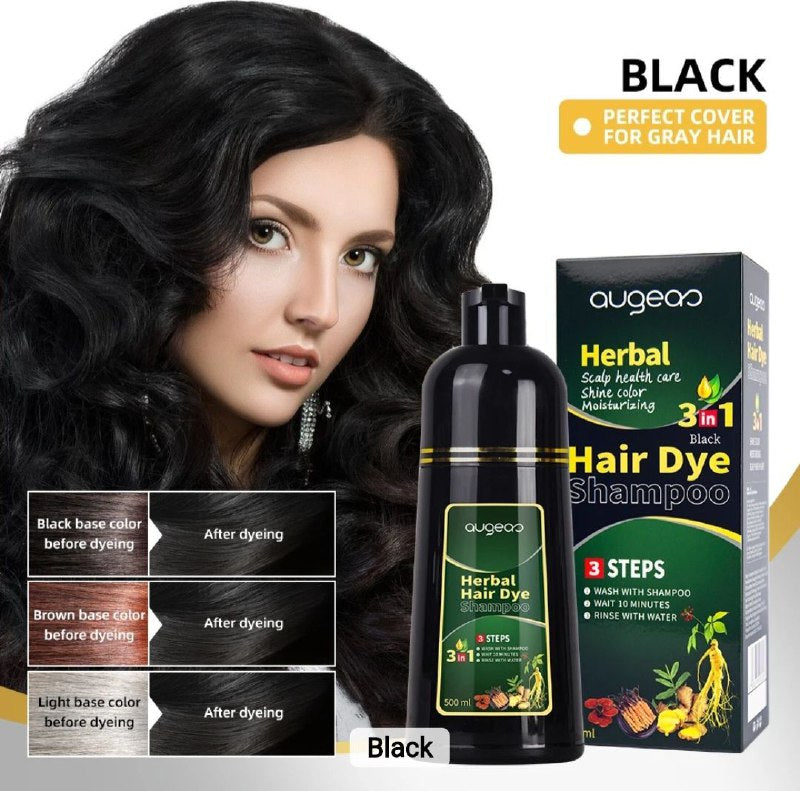 SHAMPOO TINTE PARA EL CABELLO 3 EN 1 COLOR NEGRO AUGEAS HERBAL HAIR 500ML