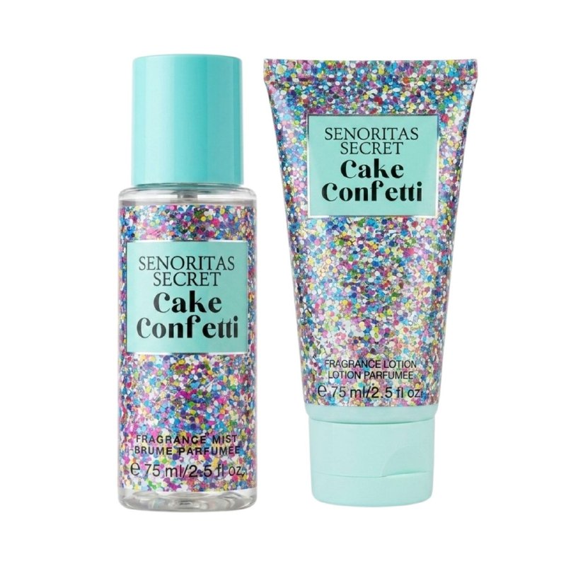 SET MINI SENORITAS SECRET CAKE CONFETTI SPLASH 75ML CREMA CORPORAL 75ML (M) (AROMA SIMILAR VS CAKE CONFETTI)