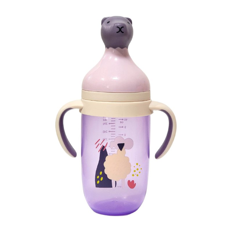 BIBERON CHUPON PARA BEBES CON ASAS, PEPE DE FACIL AGARRE Y BOQUILLA O TAPA PREVIENE DERRAMES, CAPACIDAD 300ML SMILY BABY