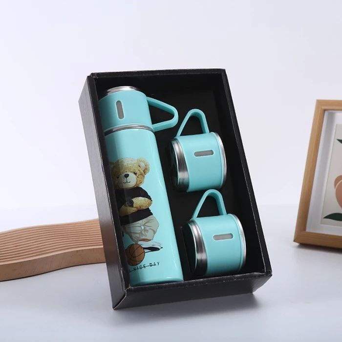 SET DE TERMO CON TAZAS DE ACERO INOXIDABLE 3 PIEZAS VACUUM FLASK 500ML 5 ESTILOS