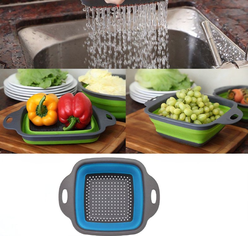 CANASTA COLADORA PLEGABLE DE SILICONA PARA COCINA, ESCURRIDOR DE FRUTAS Y VERDURAS 2 PIEZAS