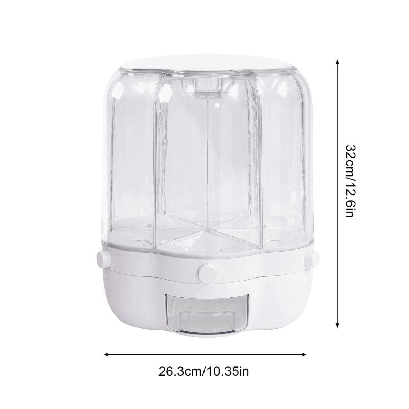 ALMACENADOR DISPENSADOR ORGANIZADOR DE CEREALES Y GRANOS DE ALIMENTOS GIRATORIO DE 6 REJILLAS 26.3X32CM