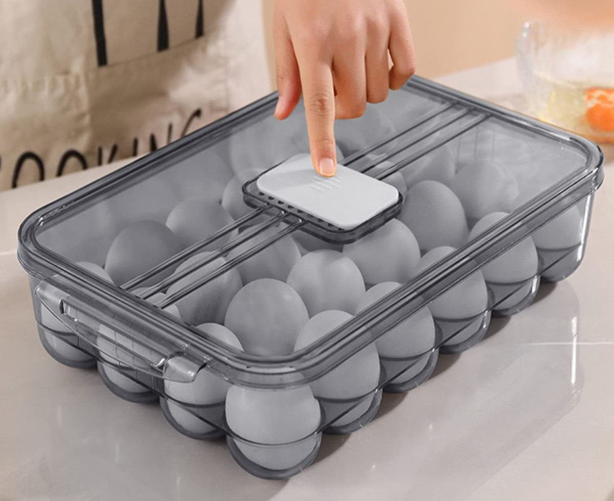 ORGANIZADOR DE HUEVOS TRANSPARENTE HUEVERA PARA 24 HUEVOS 21.6X9.1X33.5CM