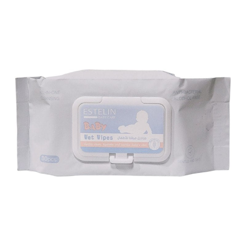 TOALLITAS HUMEDAS  PARA BEBE, LIMPIA HIDRATA Y SUAVIZA LA PIEL DEL BEBE SIN DEJAR RESIDUOS, SEGURAS PARA PIELES SENSIBLES ESTELIN BABY CARE 80UND
