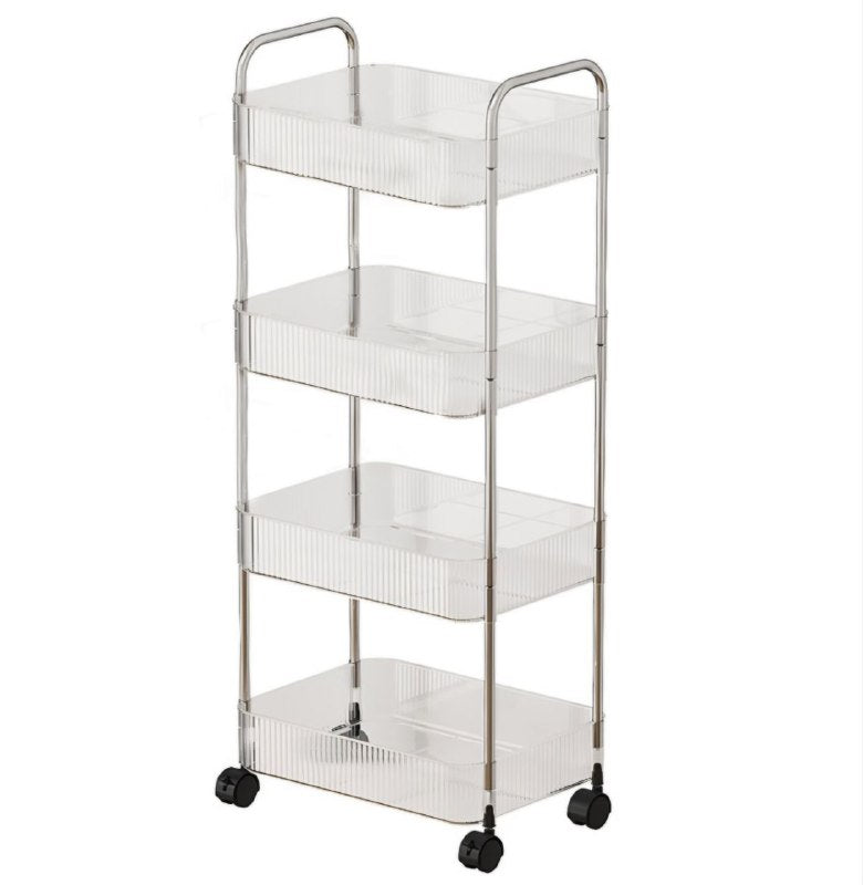 ORGANIZADOR CARRITO DE ALMACENAMIENTO TRANSPARENTE MULTIFUNCIONAL DE 4 NIVELES CON RUEDAS BLOQUEABLES