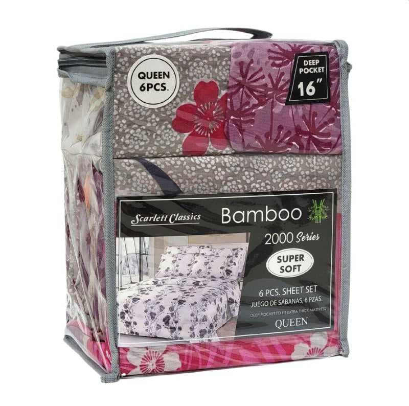 JUEGO DE SABANAS CAMERA DE 6 PIEZAS QUEEN SCARLETT CLASSICS BAMBOO, 54 ESTILOS
