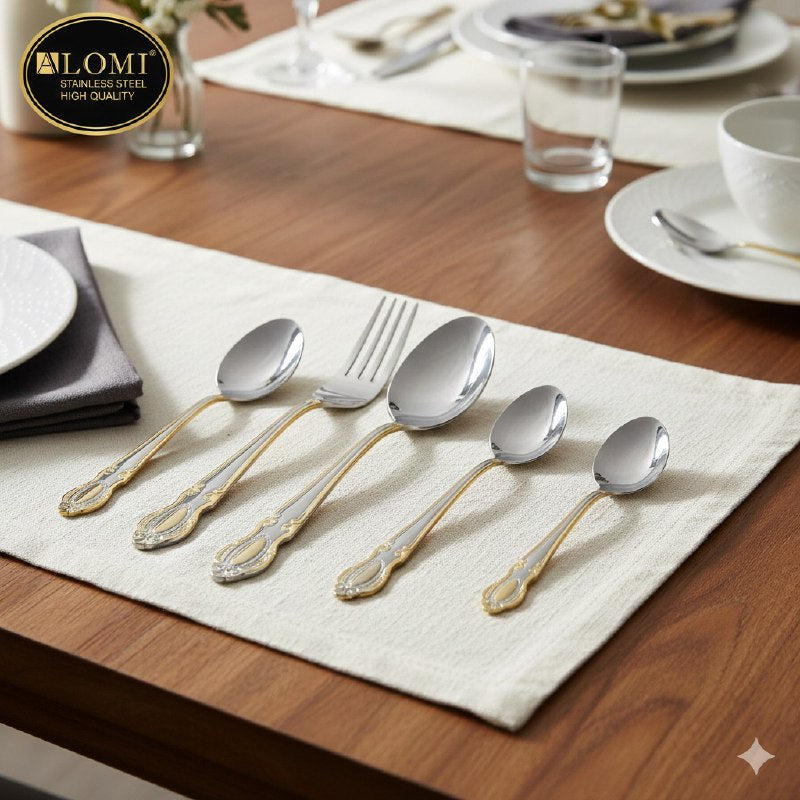 SET DE CUBIERTOS TENEDORES DE ACERO INOXIDABLE ELEGANTES ALOMI 34PCS