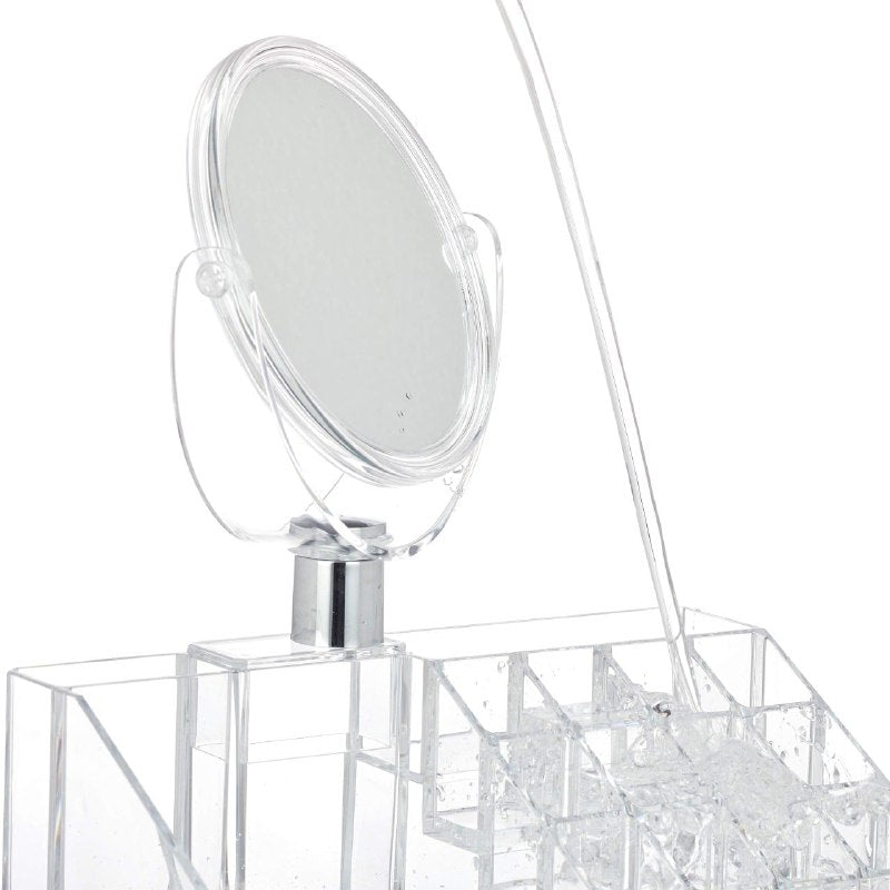 ORGANIZADOR DE MAQUILLAJE CON ESPEJO TRANSPARENTE DE ACRILICO 21X12X7CM