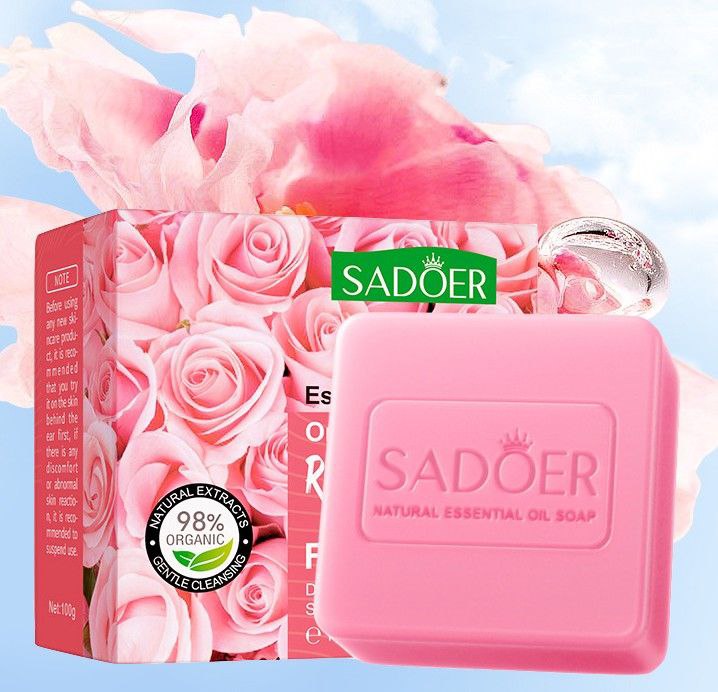 JABON CORPORAL EN BARRA AROMATICO DE FLOR DE ROSA ORGANICO, PARA TODO EL CUERPO, ESPUMA RICA, LIMPIEZA PROFUNDA, CONTROL DE GRASA SADOER 100G