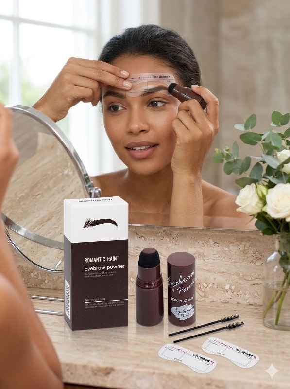 KIT PARA CEJAS PERFECTAS CON POLVO CEPILLOS Y PLANTILLAS DE CEJA 3 TONOS ROMANTIC RAIN 1.8G