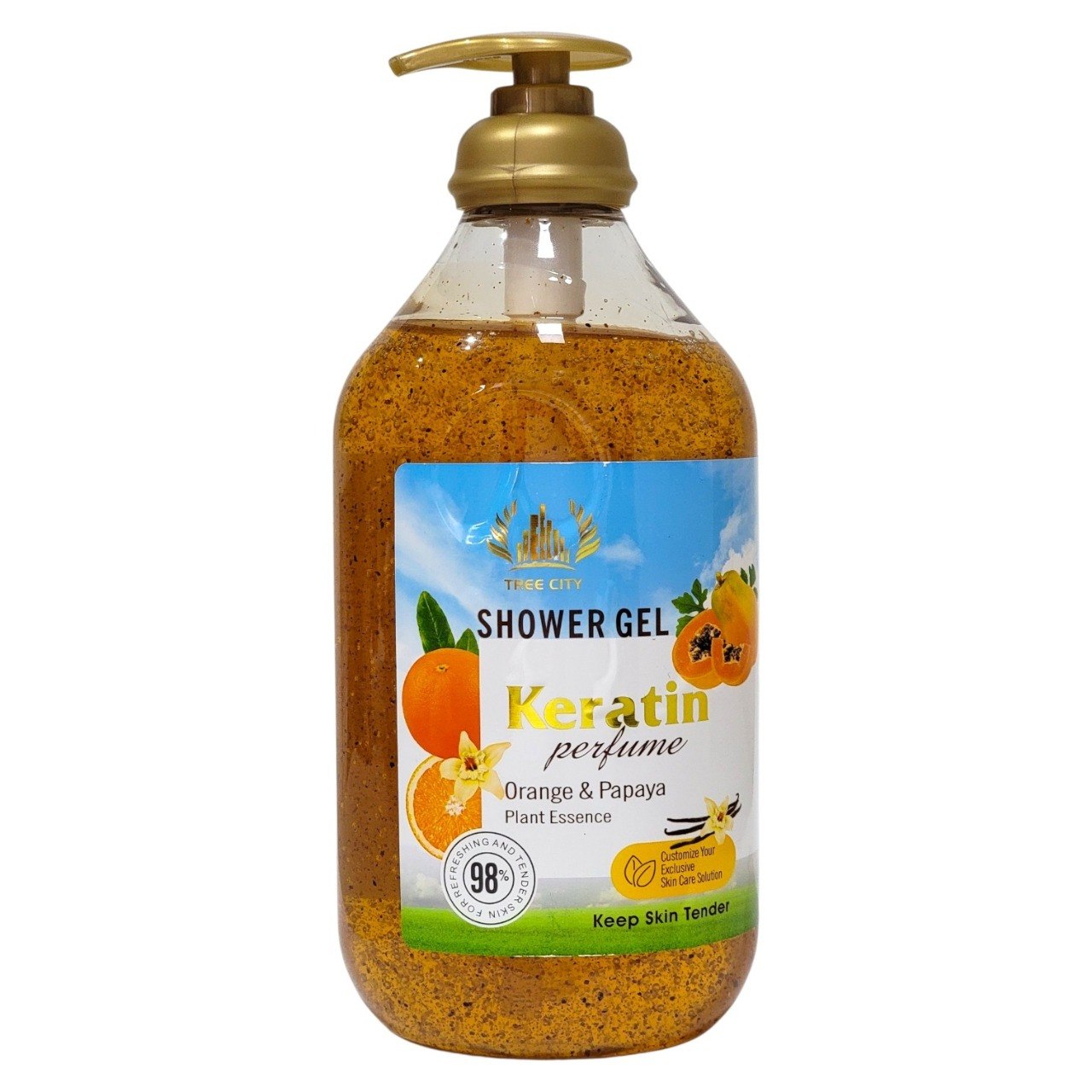 GEL DE DUCHA ILUMINADOR Y EXFOLIANTE CON ESENCIA DE NARANJA Y PAPAYA TREE CITY 1000ML
