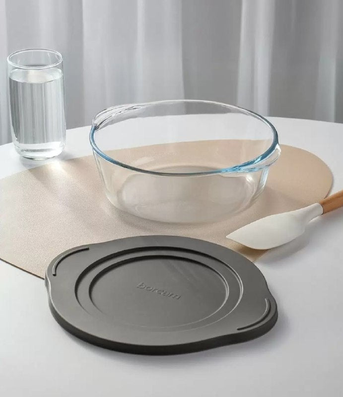 RECIPIENTE REDONDO DE VIDRIO CON TAPA PARA HORNEAR Y ALMACENAR DE ALTA RESISTENCIA 23CM BORCAM