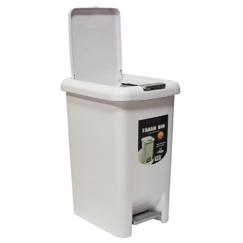 BASURERO CESTA PARA BASURA DE PLASTICO CON TAPA Y PEDAL COLOR BLANCO DE 15LBS KENNEDY TRASH BIN 22X32X40CM