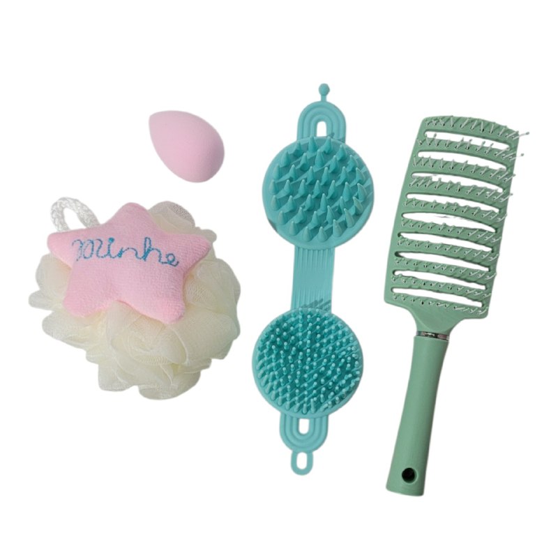 SET DE CUIDADO PERSONAL, ESPONJA MAQUILLAJE, ESPONJA DE BAÑO Y CEPILLO DE PELO SWEET BEAUTY