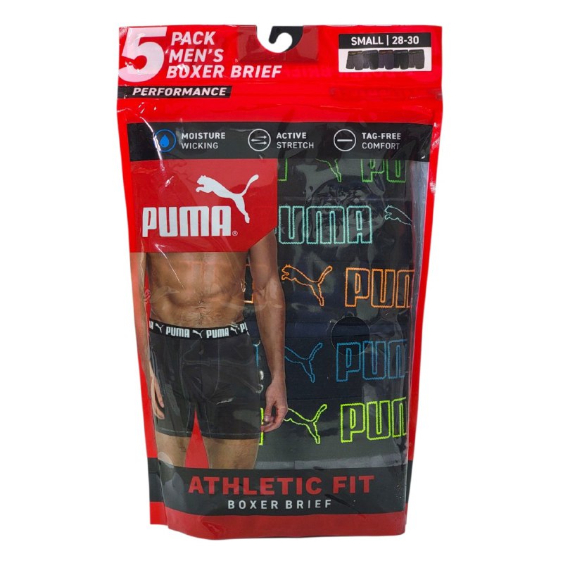 ROPA INTERIOR PARA CABALLERO PUMA ATHLETIC FIT BOXER BRIEF 5 UNIDADES  TALLA SMALL 28-30 (S)