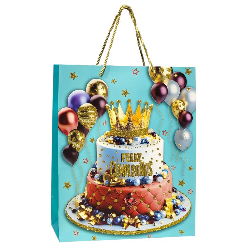 BOLSA DE REGALO DE FELIZ CUMPLEAÑOS MEDIANA 26X32X10CM