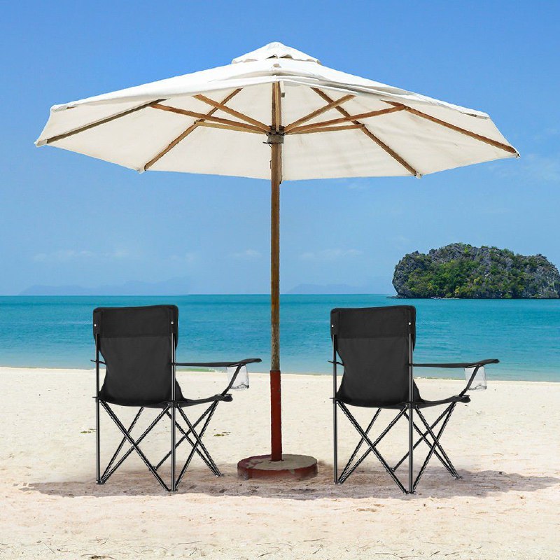 SILLA PLEGABLE DE CAMPING CON REPOSA BRAZOS Y PORTA VASOS, DE TUBO DE ACERO RESISTENTE Y TELA DE POLIESTER CON REVESTIMIENTO DE PVC, 18X32 PULGADAS, CAPACIDAD 200LBS , 5 COLORES