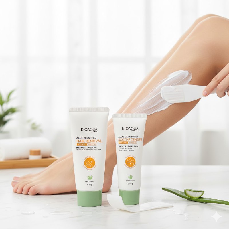 SET DE CREMA CORPORAL DEPILADORA Y GEL CALMANTE EXTRACTO DE ALOE VERA 2PCS BIOAQUA