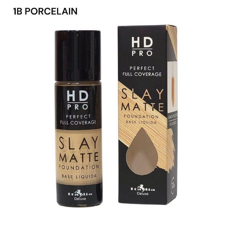 BASE DE MAQUILLAJE LIQUIDA LIVIANA LIBRE DE ACEITE ACABADO MATE TONO 18 PORCELAIN ITALIA DELUXE HD PRO PERFECT FULL COVERAGE SLAY MATTE 30ML