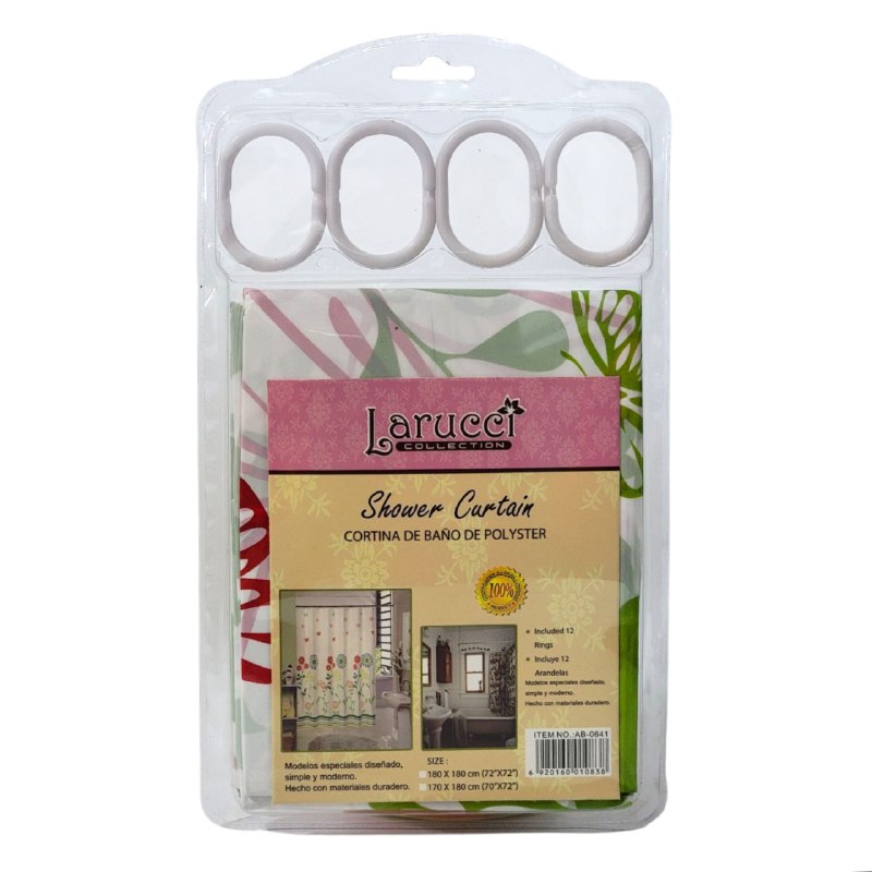 CORTINA DE DUCHA DE POLYSTER, SIMPLE Y MODERNO CON 12 ARANDELAS Y MATERIALES DURADEROS 180X180CM LARUCCI SHOWER CURTAIN 16 ESTILOS
