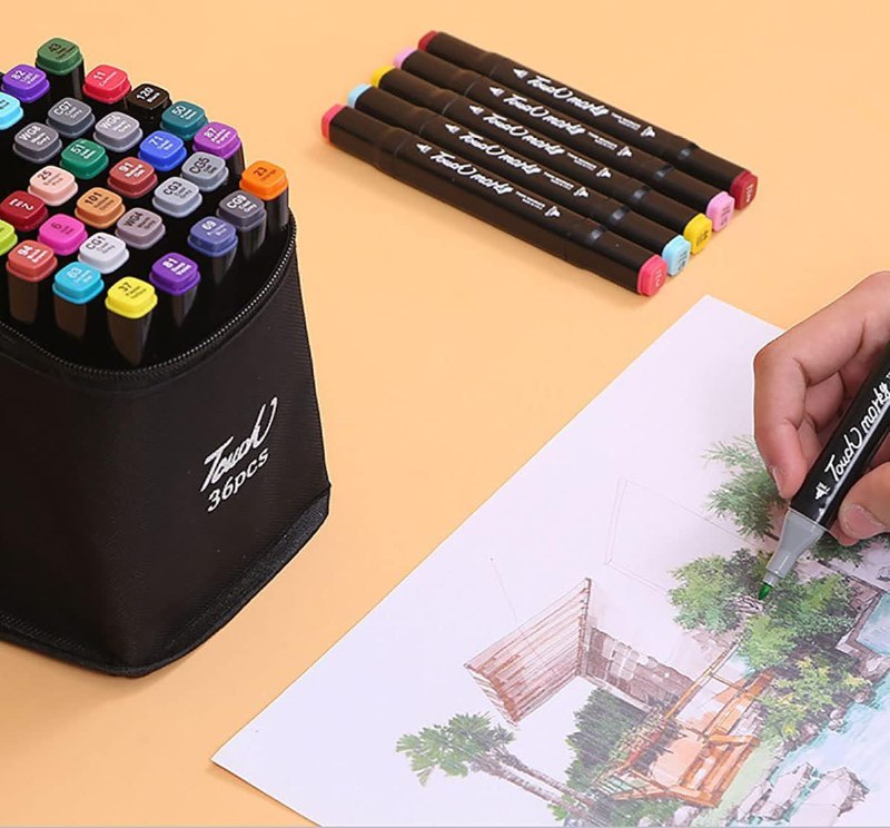 JUEGO DE MARCADORES ARTISTICO PROFESIONALES DE DOBLE PUNTA CON ESTUCHE 36UND TOUCH HAN
