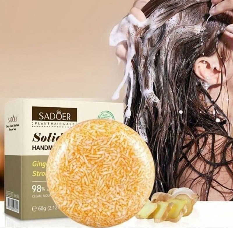 SHAMPOO SOLIDO CON EXTRACTO DE JENGIBRE, LIMPIA EL ACEITE Y LA SUCIEDAD DEL CABELLO Y LAS CASPA Y PICAZON SADOER 60G