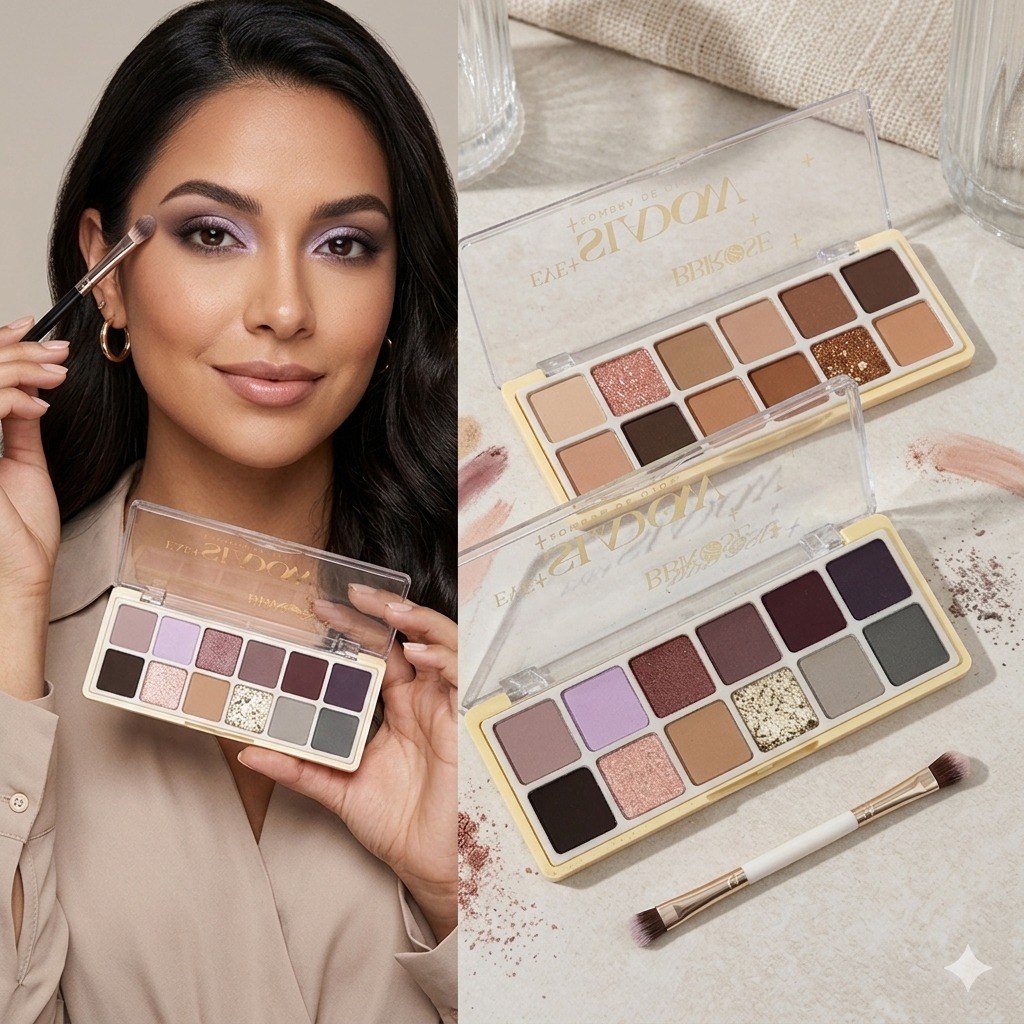 PALETA DE SOMBRAS DE OJOS NEUTRALES Y BRILLANTES 12 TONOS BBROSE 14G