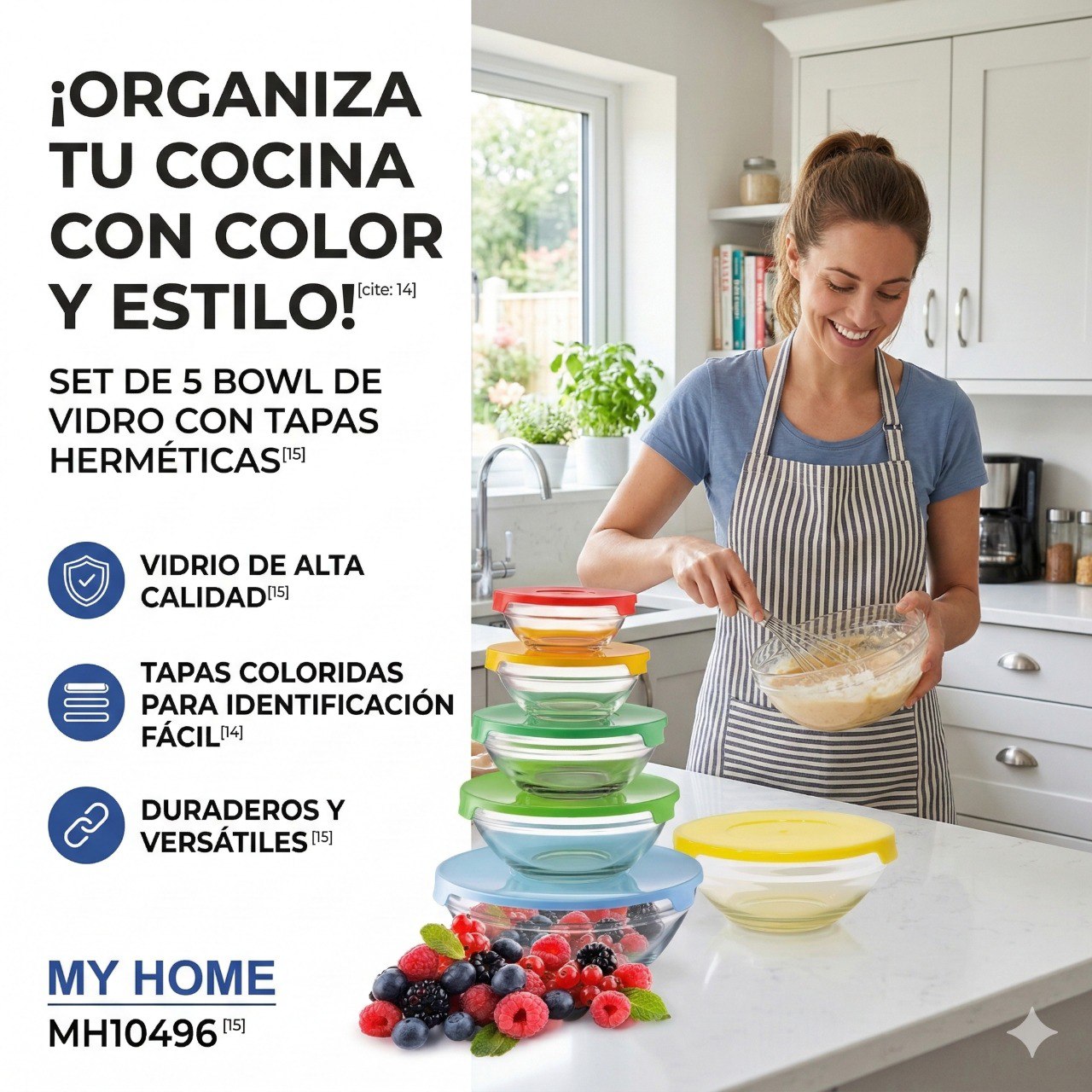 SET DE TAZONES HERMETICOS DE VIDRIO 5PCS MODELO MH10496 MY HOME