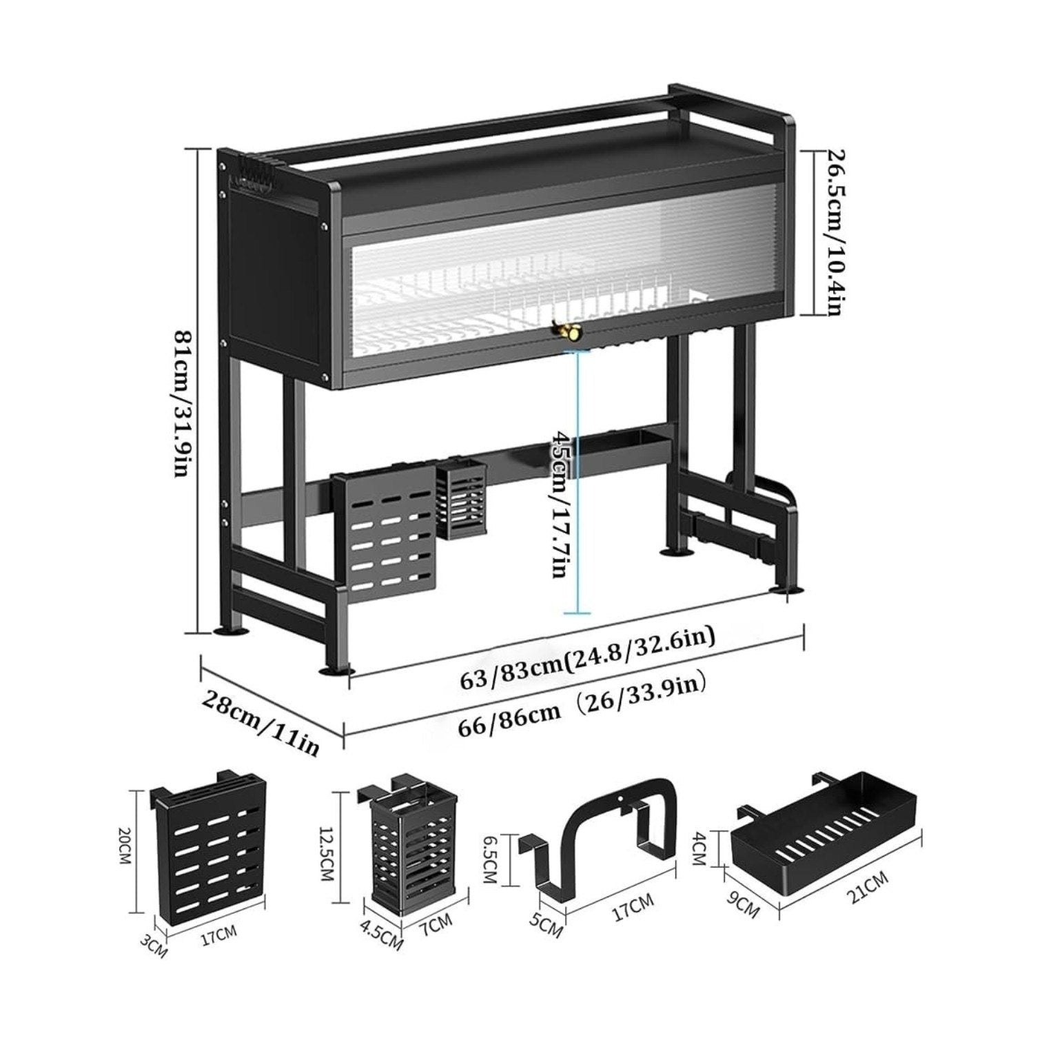 ESTANTE ORGANIZADOR Y ESCURRIDOR DE COCINA, SOBRE EL FREGADERO, ESTANTE DESMONTABLE DE SECADO DE PLATOS DE ACERO INOXIDABLE, FACIL DRENAJE RANCK 80X28X9.5CM