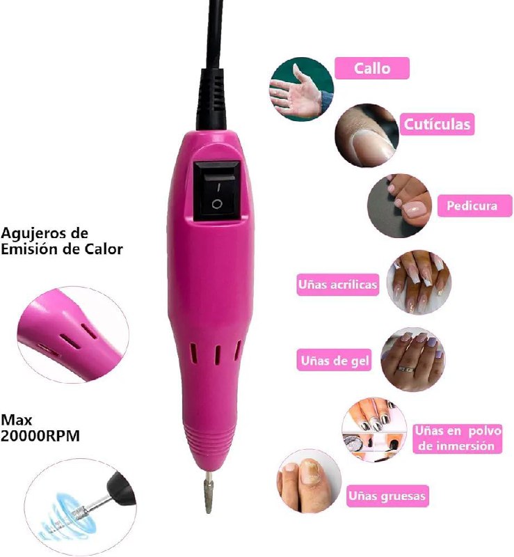 TALADRO PULIDOR DE UÑAS, DRILL ELECTRICO MERCEDES 2000 PARA PEDICURA Y MANICURA 6 BROCAS