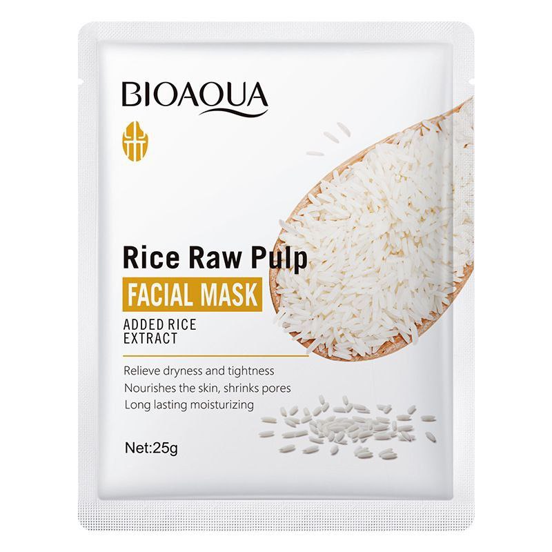 MASCARILLA FACIAL DE TELA HIDRATANTE E ILUMINADORA CON EXTRACTO DE PULPA CRUDA DE ARROZ BIOAQUA 25G