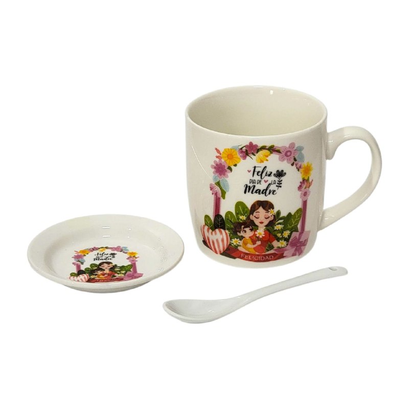 TAZA EN SET DE REGALO CON TEMATICA FELIZ DIA DE LA MADRE 3PCS BENELI HOME