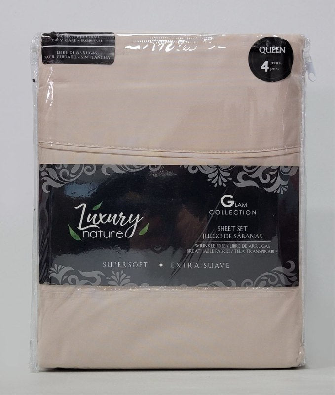 JUEGO DE SABANA CAMERA COMPLETO DE 4 PIEZAS QUEEN LUXURY NATURE GLAM COLLECTION
