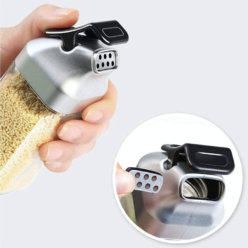 ORGANIZADOR DE ESPECIAS Y ACEITE U VINAGRE DE VIDRIO CON BOQUILLA ANTIPOLVO, CON UNA BANDEJA PRACTICA PARA COCINA SALAD DRESSING