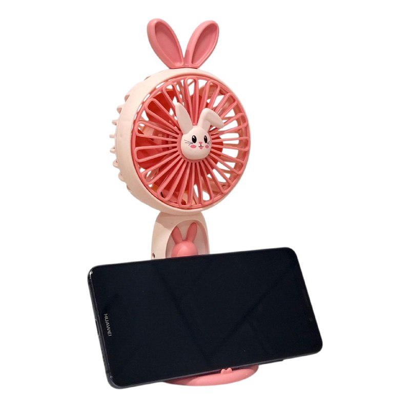 VENTILADOR DE MANO O MESA RECARGABLE CON LUZ LED Y SOPORTE PARA CELULAR CARTOON FAN 3 COLORES