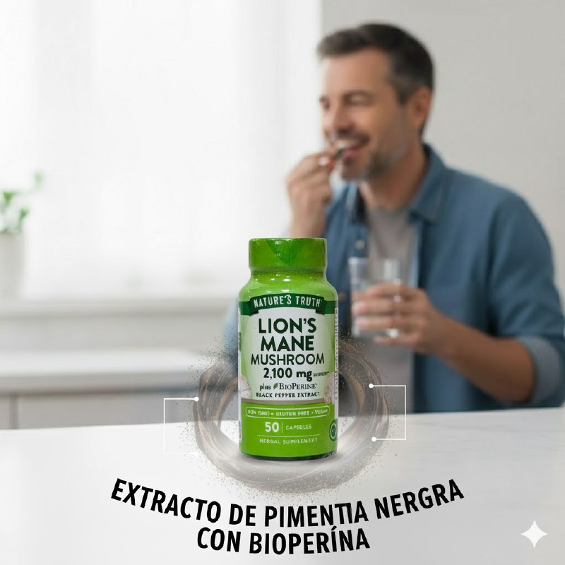 VITAMINAS EN GOMITAS DE HONGO MELENA DE LEON 2100MG, PIMIENTA NEGRA, SIN GLUTEN NATURES TRUTH 50UND