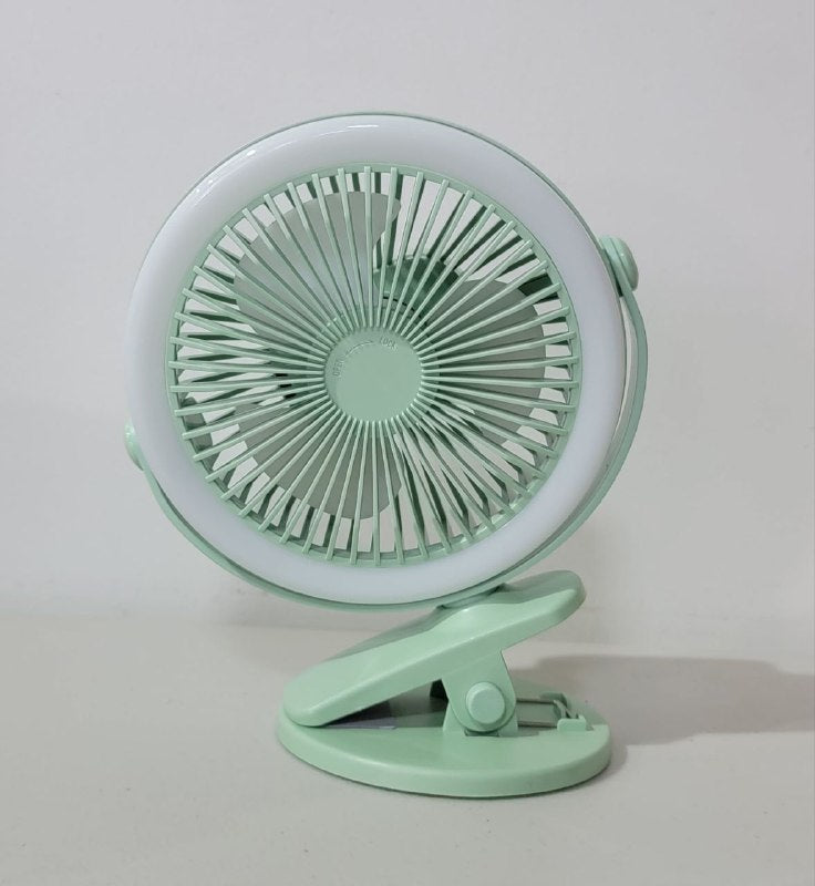 VENTILADOR DE CLIP PARA ESCRITORIO RECARGABLE CON LUZ LED