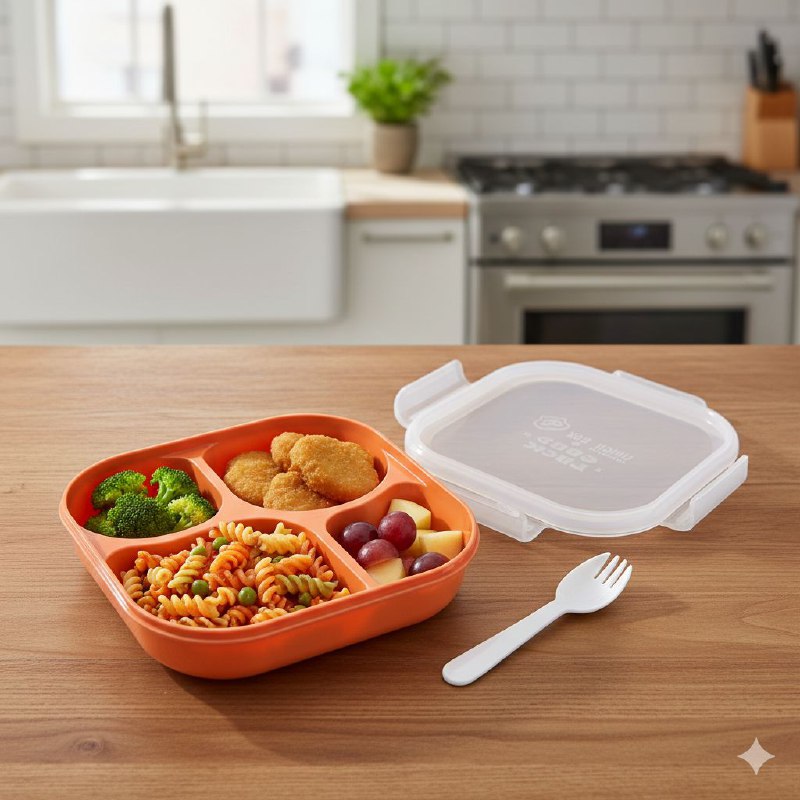 RECIPIENTE PANA PARA ALIMENTOS DE 4 COMPARTIMIENTOS CON TENEDOR BENELI HOME 18X18X6.5CM