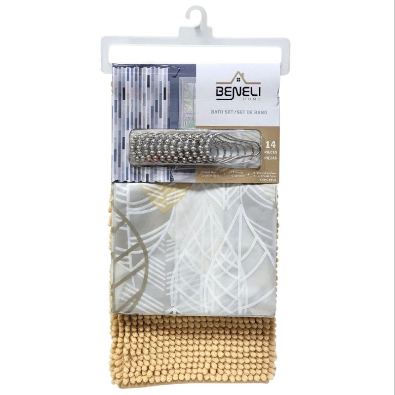 CORTINA DE DUCHA EN SET DE 2 PIEZAS TAPETE 40X60CM, CORTINA Y GANCHOS 180X180CM BENELI HOME