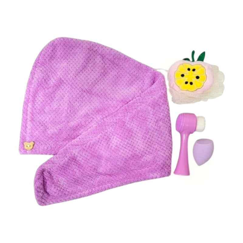 KIT DE CUIDADO PERSONAL, ESPONJA MAQUILLAJE, TOALLA PELO, CEPILLO FACIAL, ESPONJA CORPORAL SWEET BEAUTY