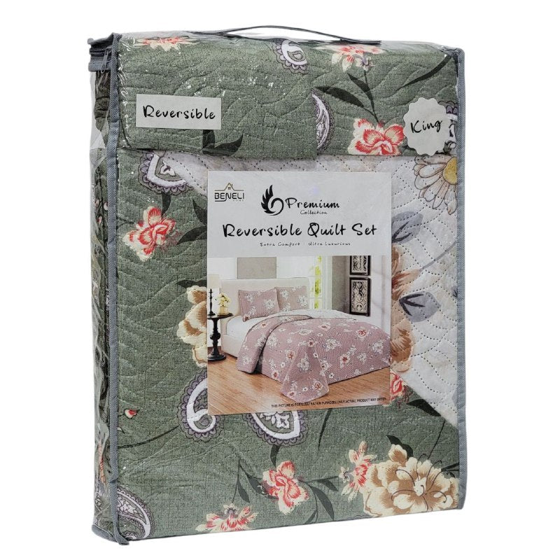 JUEGO DE SABANAS CAMERA TIPO EDREDON REVERSIBLE DE 3 PIEZAS KING BENELI HOME 17 ESTILOS