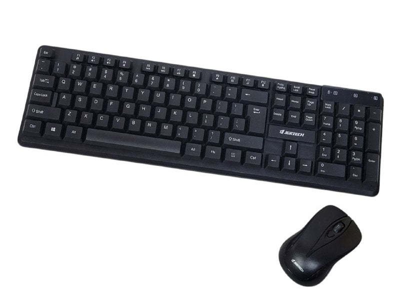 TECLADO INALAMBRICO EN COMBO DE OFICINA, TAMAÑO COMPLETO CON DISEÑO DE 104 TECLAS, MOUSE RATON DE 4 BOTONES JERTECH KM300 LUXURY