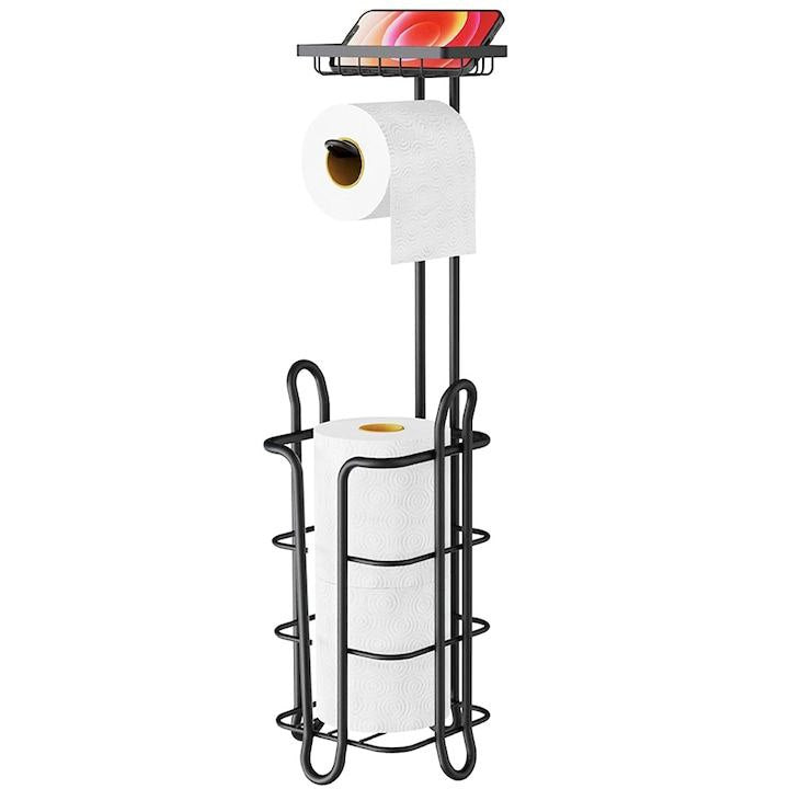 ESTANTE ORGANIZADOR PARA BAÑO, ALMACENAMIENTO DE PAPEL HIGIENICO Y SOPORTE PARA CELULAR