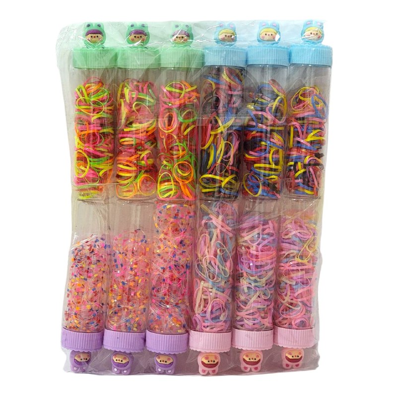 COLA, LIGAS HULES PARA EL CABELLO EN BOTECITO, PAQUETE DE 12 BOTES PARA EL DIA A DIA Y PARA TODO TIPO DE CABELLO