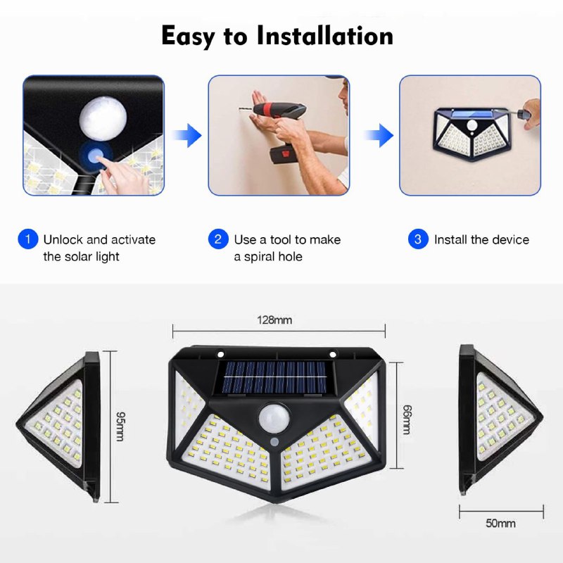 LUZ LED, LAMPARA SOLAR LUZ LED PARA EXTERIORES CON SENSOR DE MOVIMIENTO IMPERMEABLE SOLAR WALL BK-100