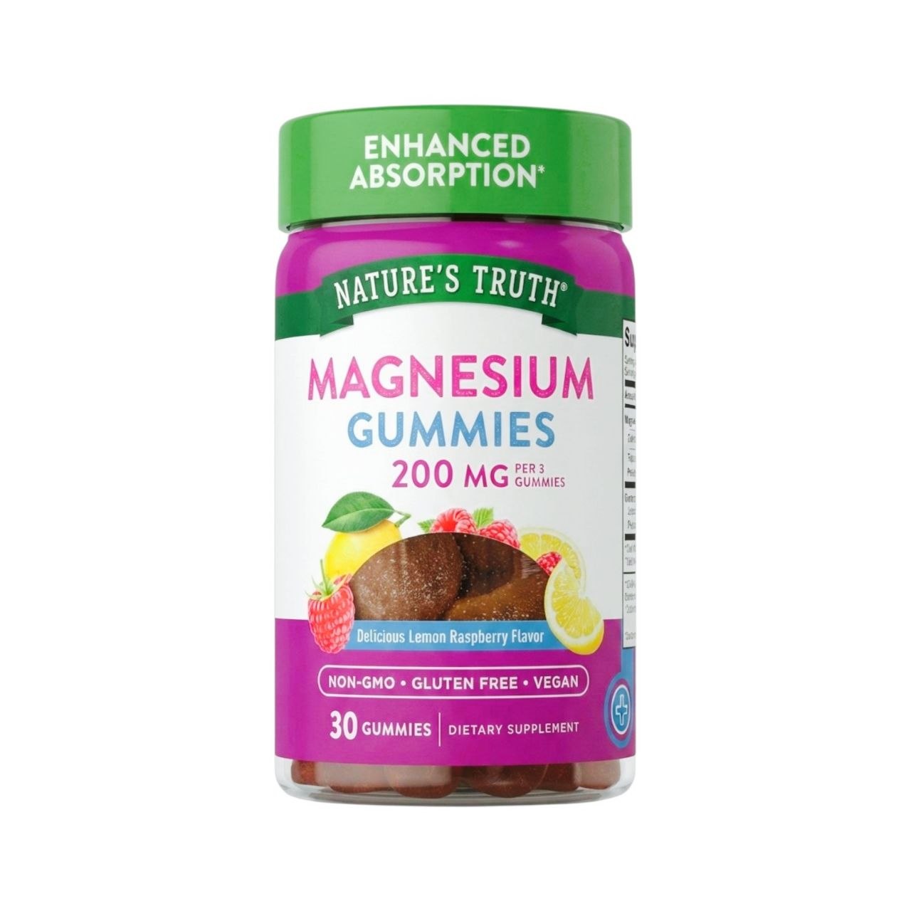 VITAMINAS EN GOMITAS DE MAGNESIO DE ALTA ABSORCIÓN SABOR LIMÓN Y FRAMBUESA NATURE'S TRUTH MAGNESIUM GUMMIES 30 GOMITAS
